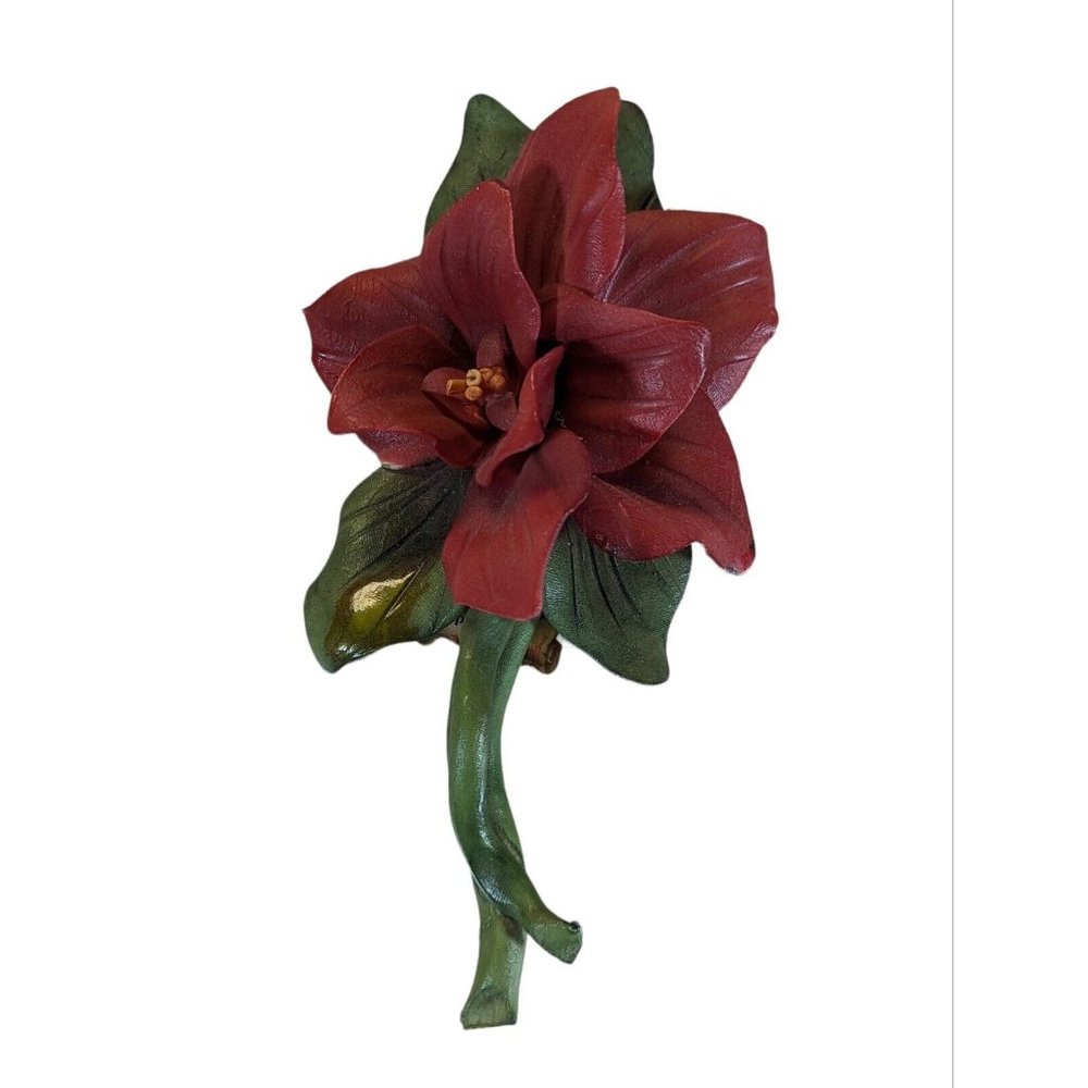 Dea Capodimonte Porcelain Red Poinsettia Flower Figurine with Tags